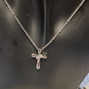 Elegant Silver Toned Cross Pendant Necklace